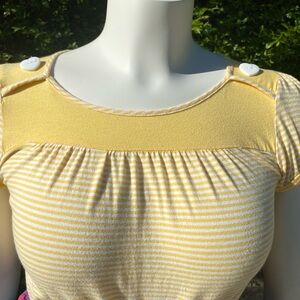 Vintage Forever 21 Yellow Striped Women's Top w/ Heart Buttons